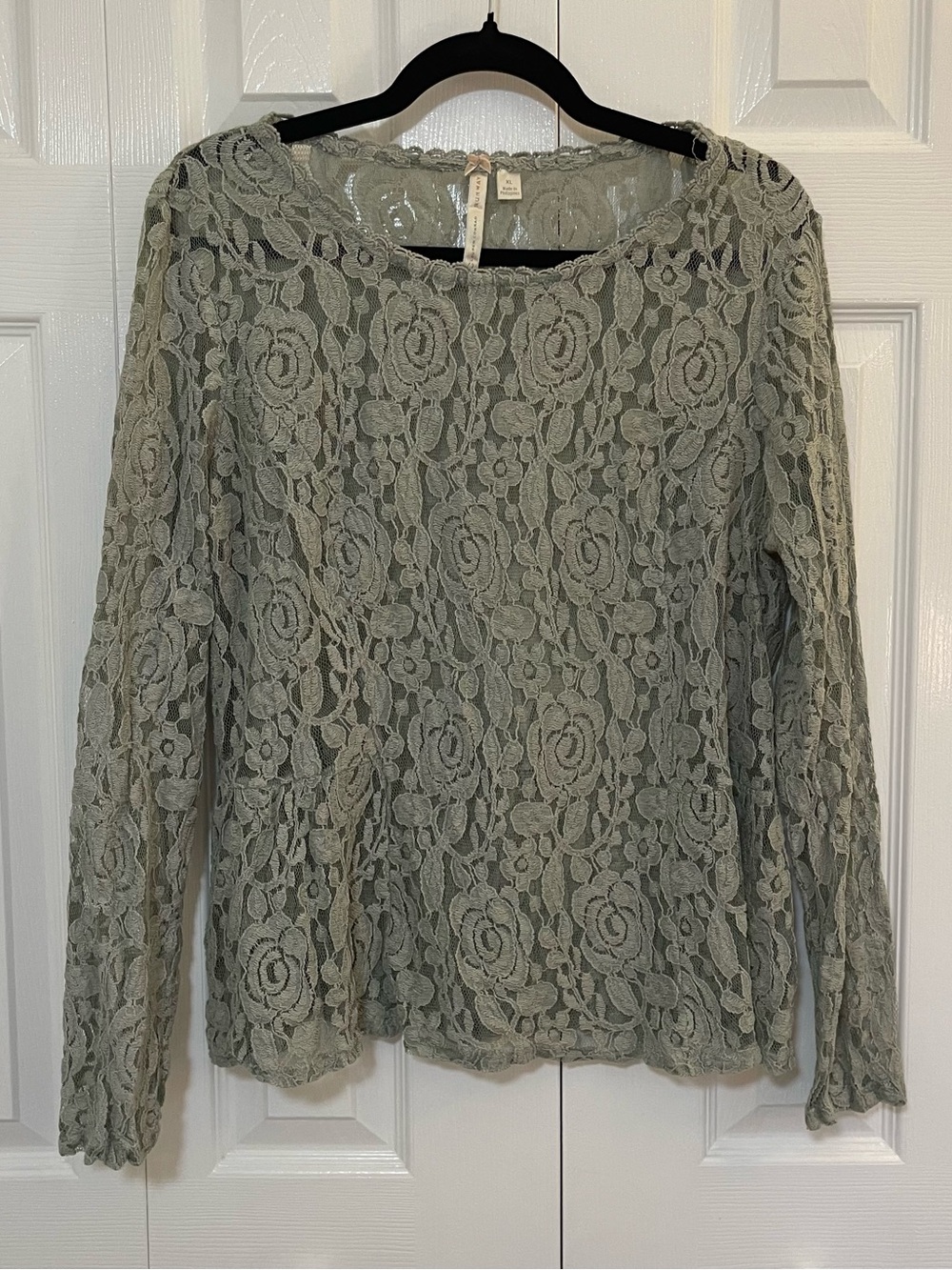 LC Lauren Conrad Sage Green Lace Long-Sleeve Top Whimsy Fairycore Feminine Soft
